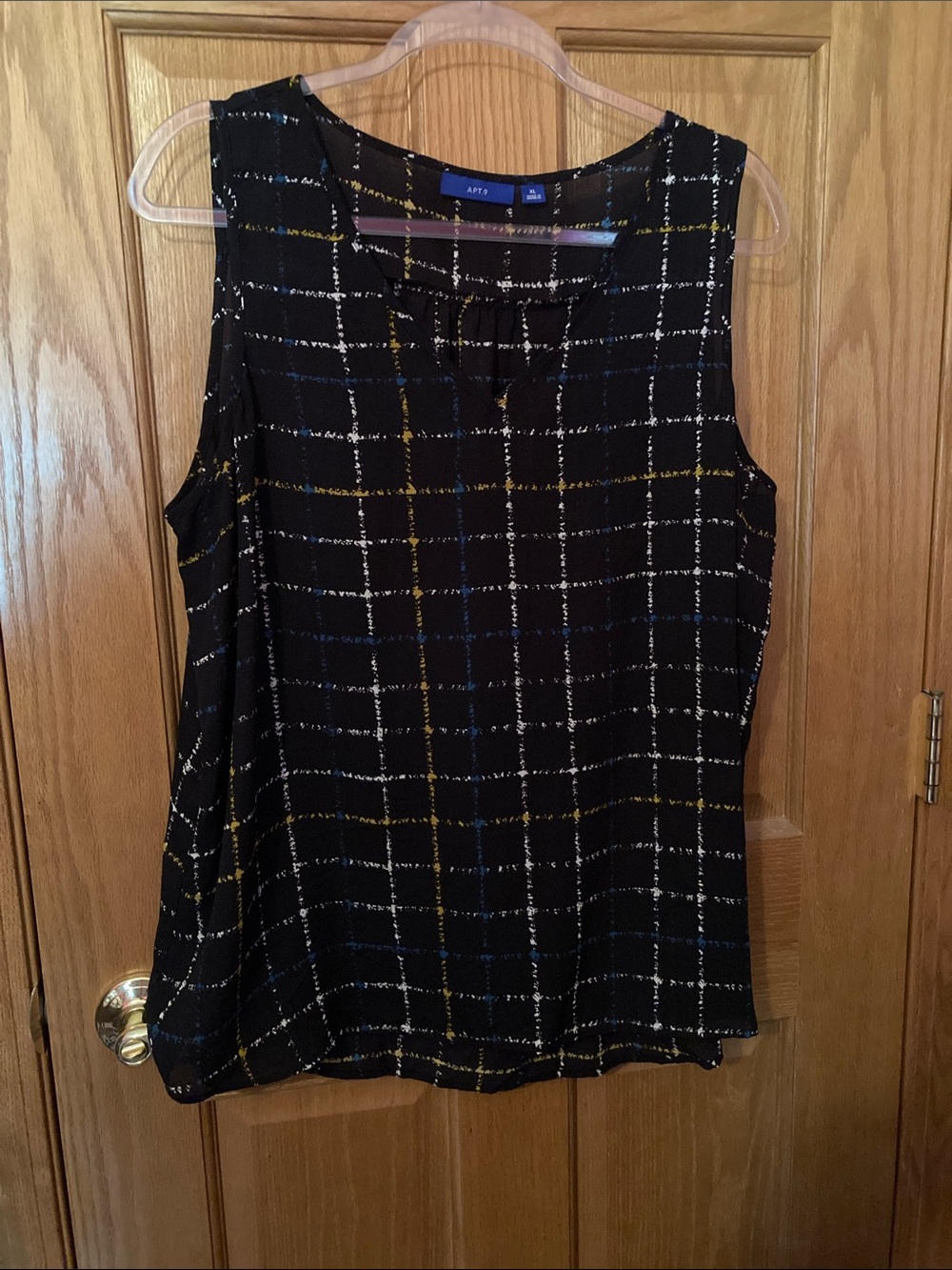 Apt. 9 Black Plaid Sleeveless Camisole with White and Yellow Accents
